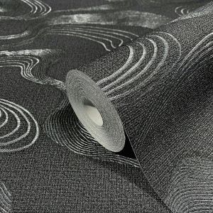 Ταπετσαρία Τοίχου Κύματα σε Μαύρο Μetallic 34537 0,53x10,05m