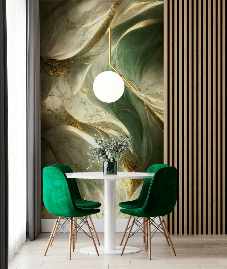 Φωτοταπετσαρία τοίχου επιθυμητών διαστάσεων Αφηρημένο Σχέδιο Κύματα σε Πράσινο Χρώμα με Χρυσές Λεπτομέρειες 50016Q
