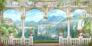 Ταπετσαρία τοίχου επιθυμητών διαστάσεων baroque μπαλκόνι με λίμνη  02073Q