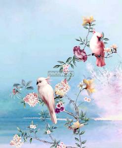 Ταπετσαρία τοίχου επιθυμητών διαστάσεων φλοράλ παπαγάλοι με λουλούδια 02130Q