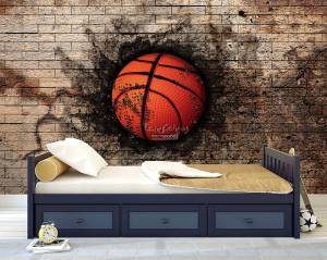 Ταπετσαρία τοίχου επιθυμητών διαστάσεων μπάλα μπάσκετ σε τούβλα 07418Q
