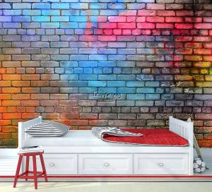 Ταπετσαρία τοίχου επιθυμητών διαστάσεων με χρωματιστά τουβλάκια 07626Q