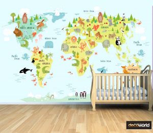 Παιδική ταπετσαρία τοίχου επιθυμητών διαστάσεων χάρτης με ζώα 07752Q