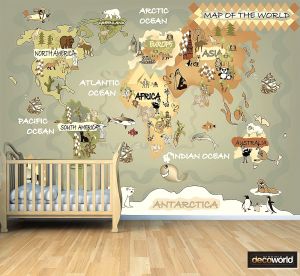 Παιδική ταπετσαρία τοίχου ετοίμων διαστάσεων χάρτης με ζώα 07756Q