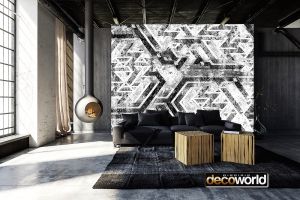 Ταπετσαρία τοίχου επιθυμητών διαστάσεων γεωμετρικά σχέδια σε άσπρο μαύρο 07860Q