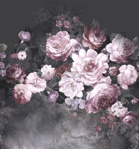 Ταπετσαρία τοίχου επιθυμητών διαστάσεων φλοράλ ρόζ με μαύρα λουλούδια 07949Q