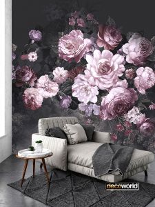 Ταπετσαρία τοίχου ετοίμων διαστάσεων φλοράλ ρόζ με μαύρα λουλούδια 07949Q