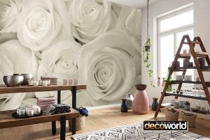 Ταπετσαρία τοίχου επιθυμητών διαστάσεων φλοράλ λευκά τριαντάφυλλα 07970Q