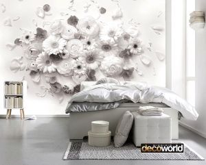 Ταπετσαρία τοίχου επιθυμητών διαστάσεων φλοράλ λευκά λουλούδια 07980Q