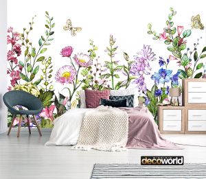 Ταπετσαρία τοίχου επιθυμητών διαστάσεων φλοράλ λουλούδια με πεταλούδες 07986Q