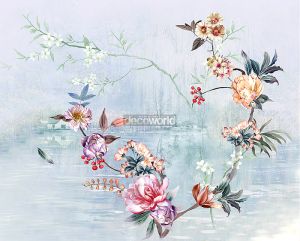 Ταπετσαρία τοίχου επιθυμητών διαστάσεων φλοράλ λουλούδια με λίμνη 07987Q