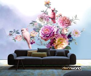 Ταπετσαρία τοίχου επιθυμητών διαστάσεων φλοράλ με πουλιά και λουλούδια 07993Q