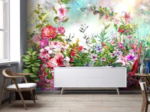 Ταπετσαρία τοίχου ετοίμων διαστάσεων λουλούδια 08266q