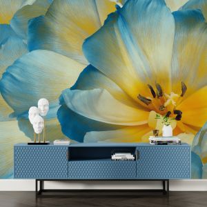 Φωτοταπετσαρία τοίχου επιθυμητών διαστάσεων Μπλε κίτρινο λουλούδι 30017Q