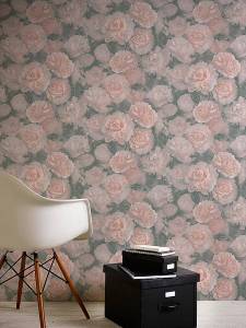 Ταπετσαρία τοίχου με Τριαντάφυλλα Γκρι-Ροζ FL374021D