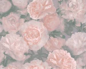 Ταπετσαρία τοίχου με Τριαντάφυλλα Γκρι-Ροζ FL374021D