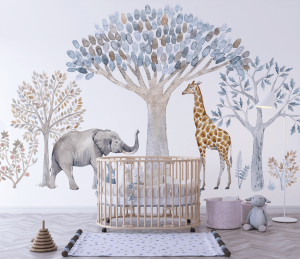 Παιδική ταπετσαρία τοίχου με ελέφαντα και καμιλοπάρδαλη 40071Q