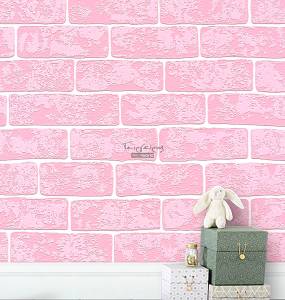 Παιδική ταπετσαρία τοίχου με ροζ τούβλο 359812