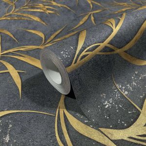 Ταπετσαρία τοίχου Floral Μεταλλικό Μαύρο-Χρυσό 34289 0,53x10.05m
