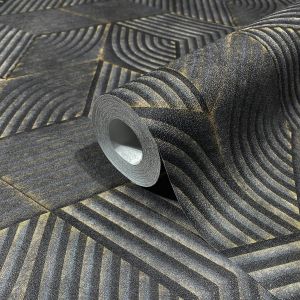 Ταπετσαρία Τοιχου Γεωμετρικά Σχέδια Γκρι/Μαύρο 81619 0.53cm x 10.05m