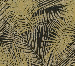 Ταπετσαρία Τοίχου Palm Μαύρη, Χρυσή J98202 53 cm x 10.05 m