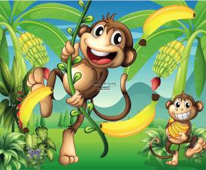 Παιδικός πίνακας σε καμβά με μπανάνες και ζώα KNV011