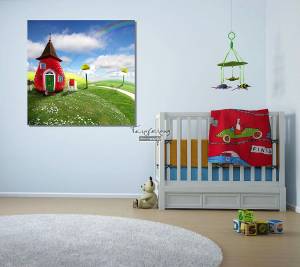 Παιδικός πίνακας σε καμβά σπίτι με φράουλα KNV0111