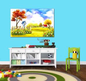 Παιδικός πίνακας σε καμβά με δέντρα και σπίτι KNV013
