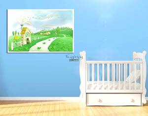 Παιδικός πίνακας σε καμβά σπίτι με δέντρα KNV0176