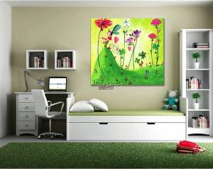 Παιδικός πίνακας σε καμβά λουλούδια με νεράιδα KNV0280