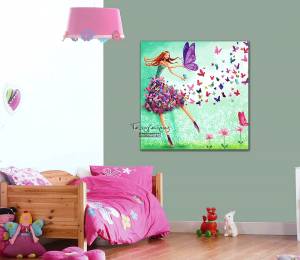 Παιδικός πίνακας σε καμβά κορίτσι με πεταλούδες KNV0285