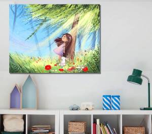Παιδικός πίνακας σε καμβά δέντρο με κορίτσι KNV0295