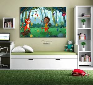 Παιδικός πίνακας σε καμβά δάσος με αγοράκι KNV0297