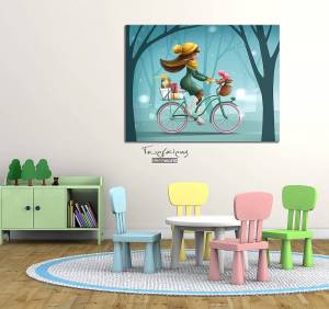 Παιδικός πίνακας σε καμβά κορίτσι με ποδήλατο KNV066