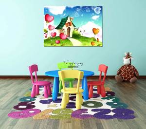 Παιδικός καμβάς σε πίνακα σπίτι με καρδούλες KNV088