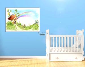 Παιδικός καμβάς σε πίνακα σπίτι με ουρανιο τόξο KNV092