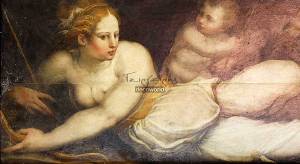 Αναγεννησιακός πίνακας σε καμβά με γυναίκα και παιδί KNV160