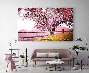 Πίνακας σε καμβά με ρόζ δέντρο KNV315