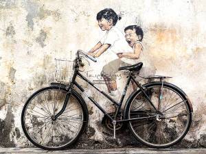 Πίνακας σε κάμβα με παιδάκια και ποδήλατο KNV328