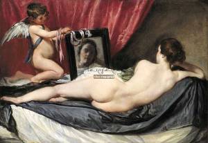Αναγεννησιακός πίνακας σε κάμβα με γυναίκα και αγγελάκι KNV337
