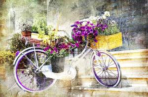 Πίνακας σε καμβά ποδήλατο με λουλούδια KNV388