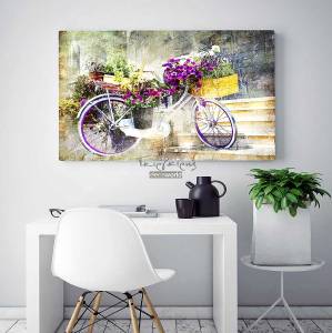 Πίνακας σε καμβά ποδήλατο με λουλούδια KNV388