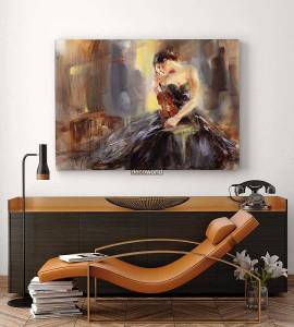 Πίνακας σε καμβά με γυναίκα και βιολί KNV519