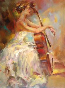 Πίνακας σε καμβά γυναίκα με βιολοντσέλο KNV523