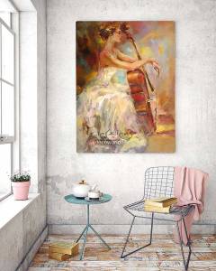 Πίνακας σε καμβά γυναίκα με βιολοντσέλο KNV523