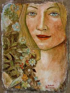 Πίνακας σε καμβά γυναίκα με λουλούδια KNV53