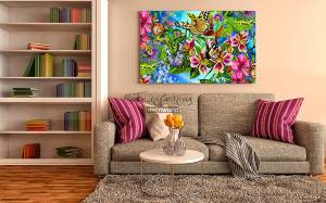 Πίνακας σε καμβά λουλούδια με πεταλούδες KNV57