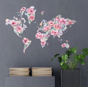 Pink Watercolor Roses Map - Stick873