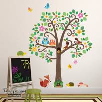 Παιδικά αυτοκόλλητα τοίχου Μεγάλο Δέντρο Με Ζωάκια Και Κουκουβάγιες stick656