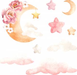 Cute Clouds & Moons - Watercolors - Stick848